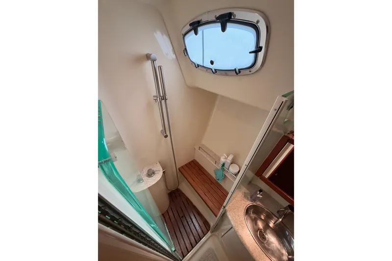 Slide: The Image of Bathroom interior of 2009 Hunter 50 Center Cockpit yacht with shower and sink. - 81