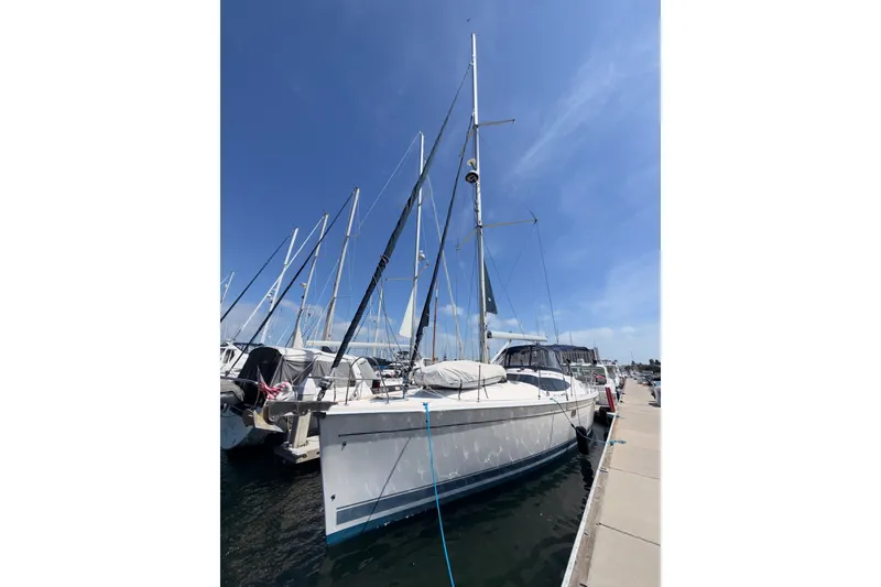 Slide: The Image of Sailboat docked under clear sky, 2009 Hunter 50 Center Cockpit. - 4