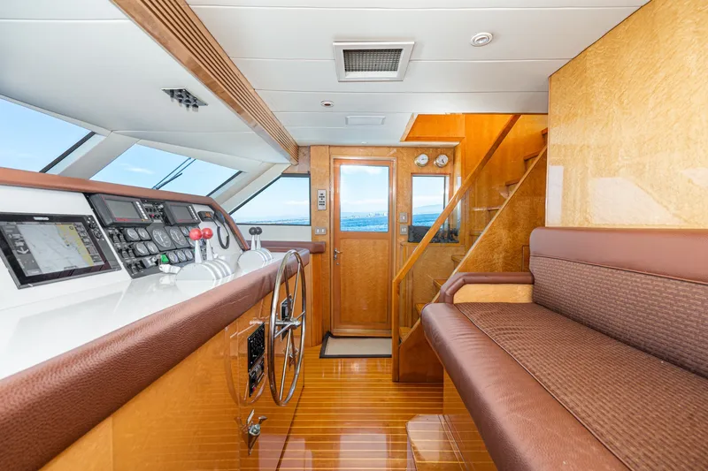 Slide: The Image of Interior of 1996 Hatteras 70 Sport Deck Motor Yacht with helm and seating area. - 45
