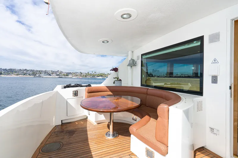 Slide: The Image of Outdoor seating area on 1996 Hatteras 70 Sport Deck Motor Yacht with ocean view. - 34