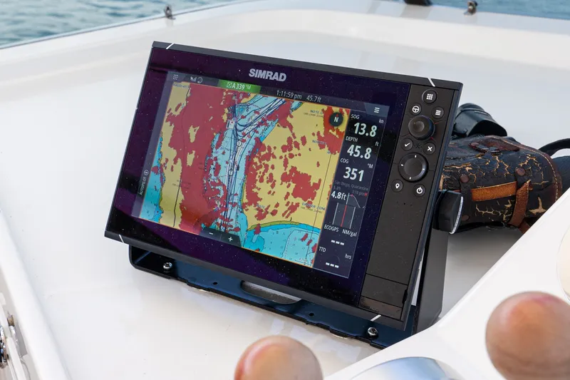 Slide: The Image of Simrad navigation display on 1996 Hatteras 70 Sport Deck Motor Yacht. - 24