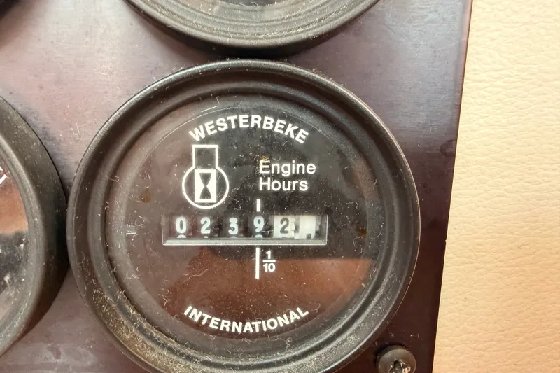 Slide: The Image of Westerbeke engine hour meter showing 2392.1 hours on a 2008 Beneteau 49. - 92