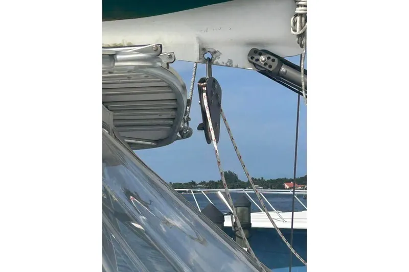 Slide: The Image of Close-up of 2004 Manta 42 MkII sailboat rigging and pulley system. - 37