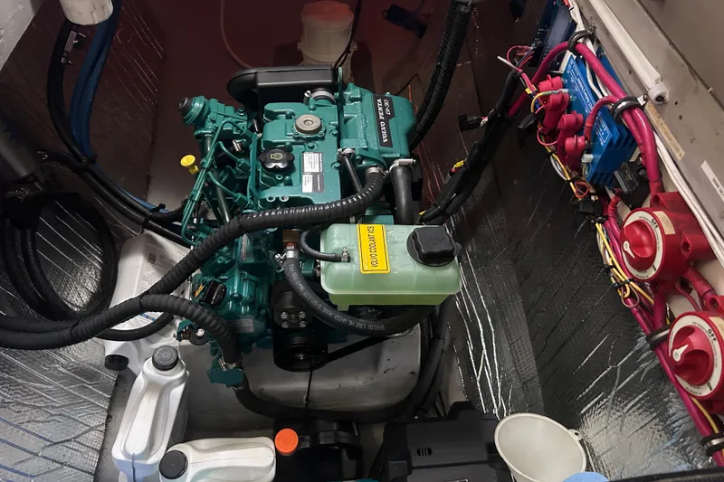 Slide: The Image of Engine compartment of a 2004 Manta 42 MkII sailboat with Volvo Penta engine. - 46