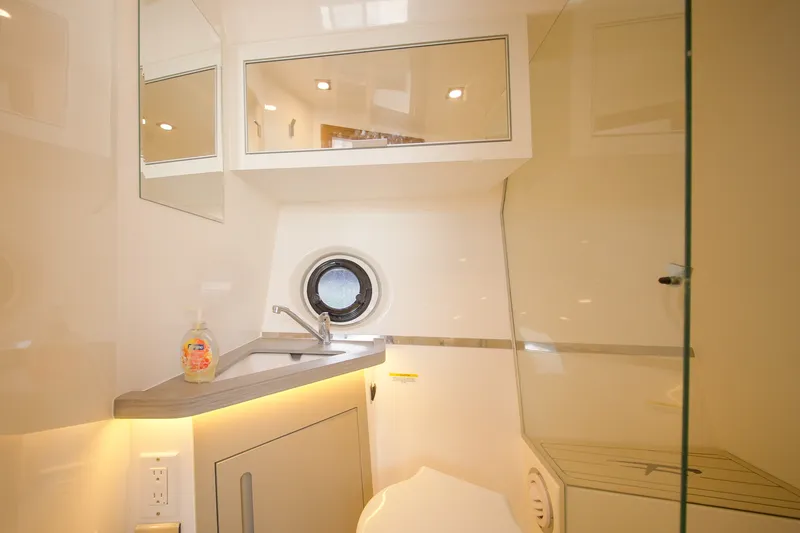 Slide: The Image of Modern bathroom interior in 2026 Granfort 370 GTX yacht, featuring sleek design and compact amenities. - 31