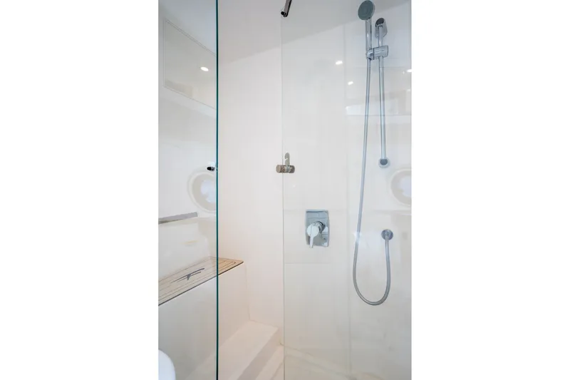 Slide: The Image of Modern shower in 2026 Granfort 370 GTX yacht, featuring sleek glass and chrome fixtures. - 35