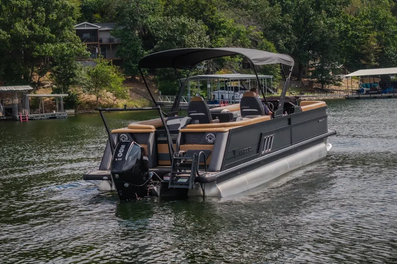 Slide: The Image of 2026 Viaggio Diamante U 26 pontoon boat on a scenic lake. - 59