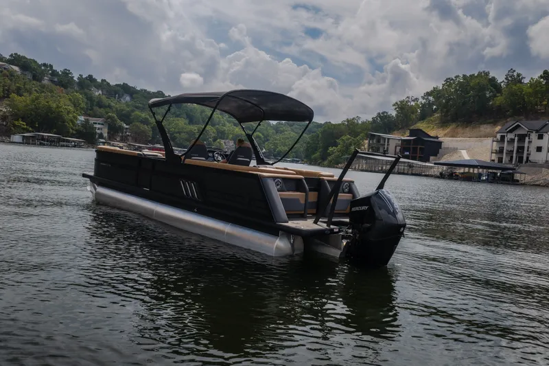 Slide: The Image of 2026 Viaggio Diamante U 26 pontoon boat on a scenic lake with cloudy sky. - 55