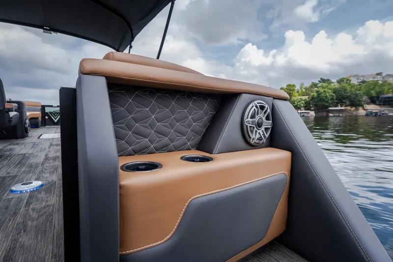 Slide: The Image of Luxurious seating on 2026 Viaggio Diamante U 26 boat with cup holders and speaker. - 46