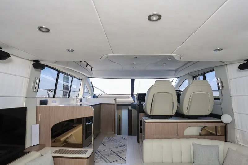 Slide: The Image of Luxurious interior of 2023 Azimut Fly 50 yacht with modern seating and sleek design. - 39
