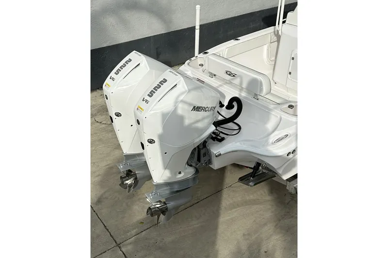 Slide: The Image of 2025 Glasstream 280 Pro-XS boat with dual Mercury V6 outboard engines. - 3
