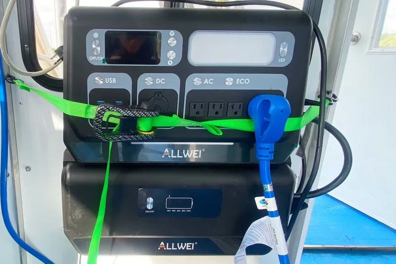 Slide: The Image of Control panel on 2019 Solid Craft Commercial Pontoon with USB, DC, AC, and ECO options. - 18