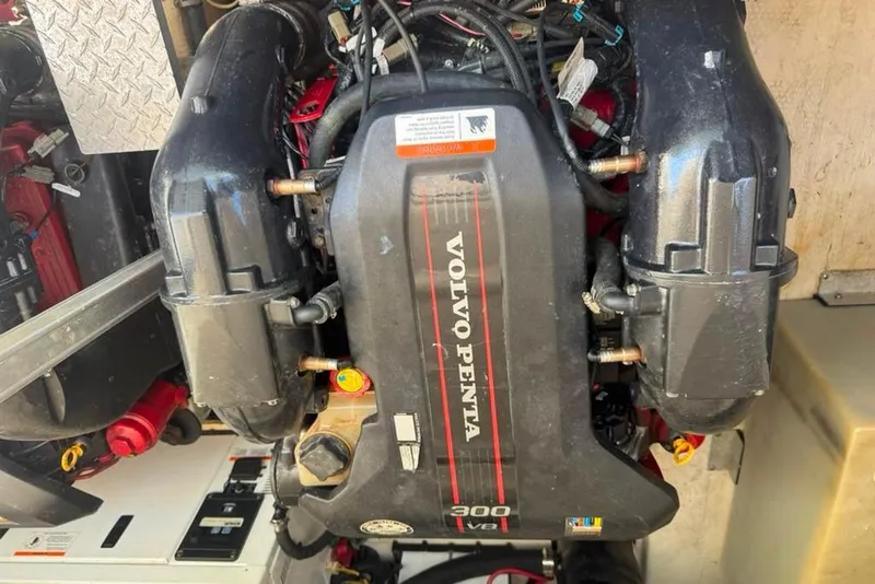 Slide: The Image of Volvo Penta 300 V8 engine in a 2015 Regal 35 Sport Coupe boat. - 92