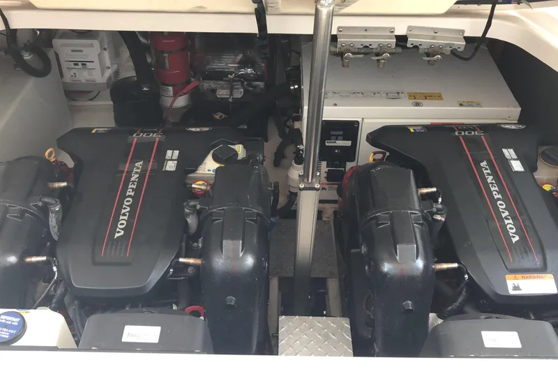 Slide: The Image of Engine compartment of a 2015 Regal 35 Sport Coupe with Volvo Penta engines. - 94