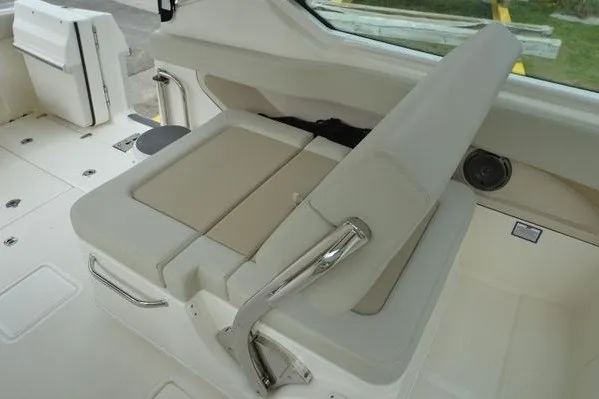 Slide: The Image of 2022 Boston Whaler 280 Vantage boat interior with adjustable seating and sleek design. - 39