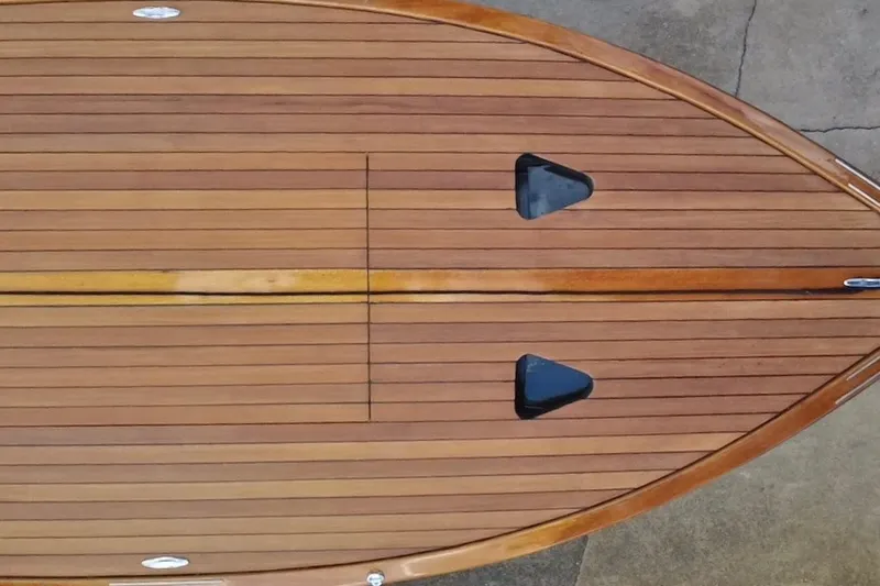 Slide: The Image of Top view of a 2025 Custom Line 17 wooden boat deck. - 11