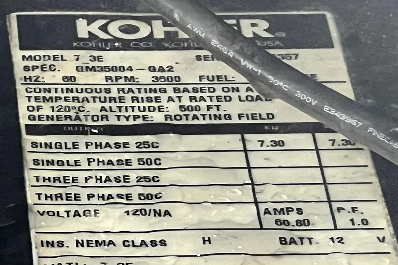 Slide: The Image of Kohler generator label with specifications for Regal Commodore 3560 IB, 2006 model. - 60