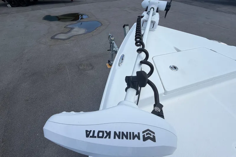 Slide: The Image of Bow of a 2025 Savannah 210X boat with Minn Kota trolling motor. - 39