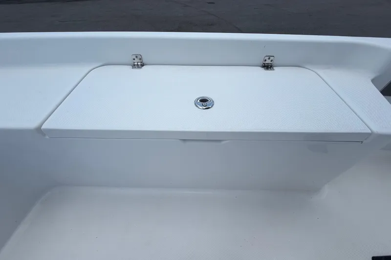 Slide: The Image of Storage compartment on a 2025 Savannah 210X boat, featuring a secure latch. - 32