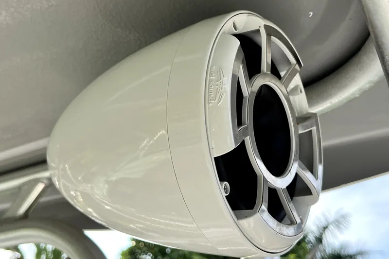 Slide: The Image of Close-up of a marine speaker on a 2014 Robalo R265 Walkaround boat. - 108