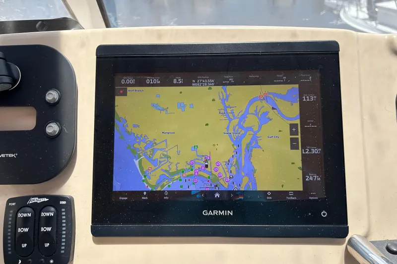 Slide: The Image of Garmin navigation display on 2005 Carver 36 Motor Yacht showing coastal map. - 41