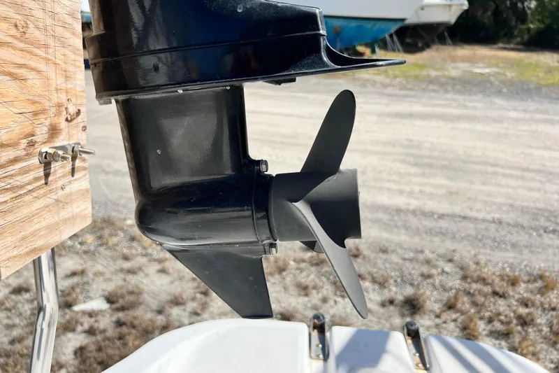 Slide: The Image of Close-up of a Gemini Legacy 35 boat propeller, 2013 model, on a sunny day. - 84