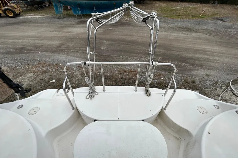 Slide: The Image of Rear deck view of a 2013 Gemini Legacy 35 catamaran with stainless steel railings. - 75