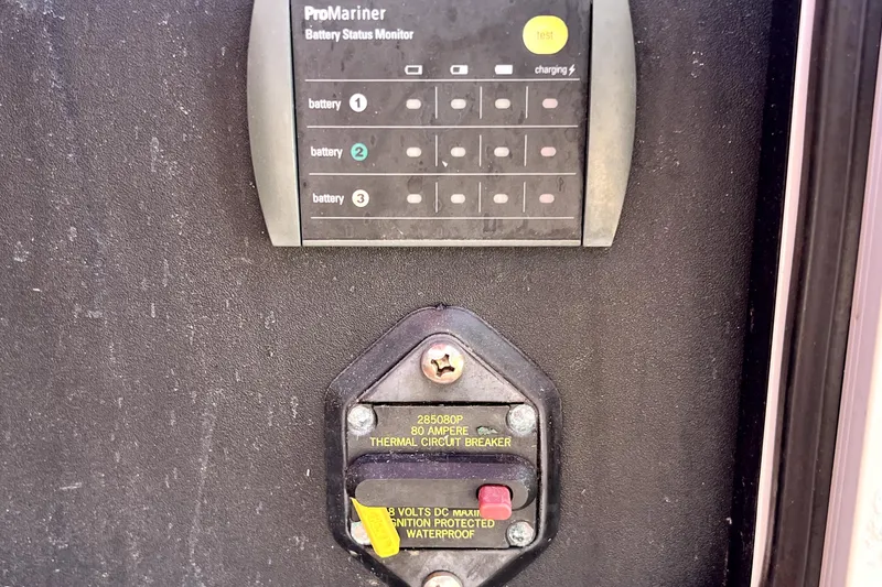 Slide: The Image of Battery status monitor and circuit breaker on 2013 Novurania Chase 23 boat. - 78