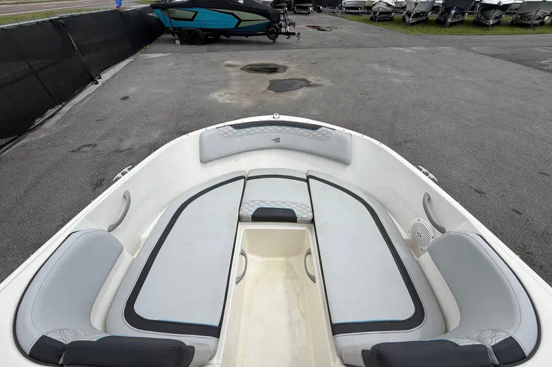 Slide: The Image of 2024 Bayliner Element M17 boat interior with spacious seating and modern design. - 28
