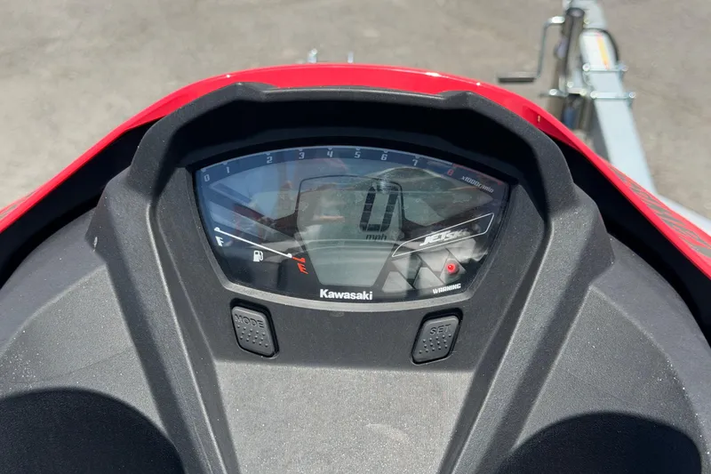 Slide: The Image of Dashboard of a 2024 Kawasaki Jetski STX 160LX, displaying speedometer and controls. - 20