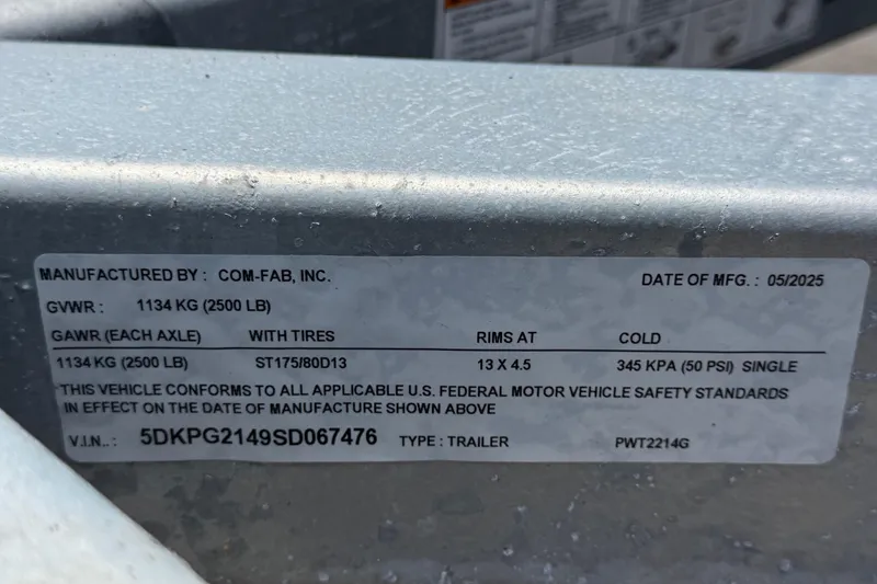 Slide: The Image of Label on trailer for 2024 Kawasaki Jetski STX 160LX, manufactured by Com-Fab, Inc. - 47