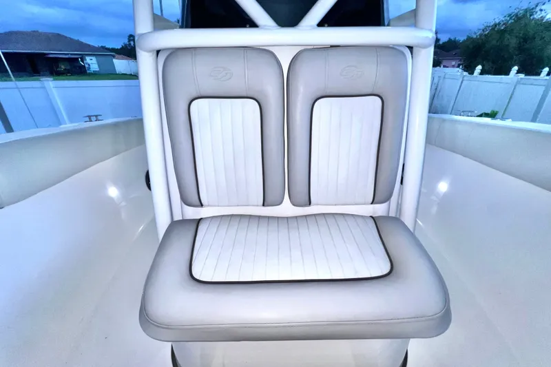 Slide: The Image of 2024 Sea Fox 228 Commander boat seating, featuring cushioned dual seats with elegant stitching. - 35