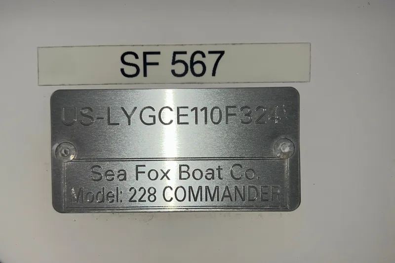 Slide: The Image of 2024 Sea Fox 228 Commander boat identification plate with serial number and model details. - 10