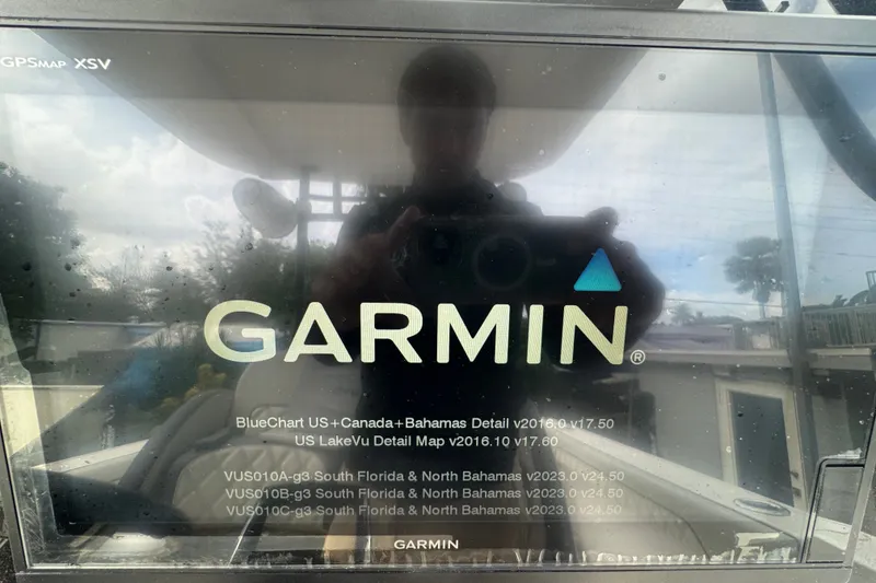 Slide: The Image of Garmin GPS display on 2011 Donzi 29 ZF Open boat, showing map details. - 29
