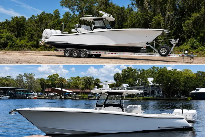 The Image of Edgewater 388CC von 2011 auf einem Anhänger und im Wasser. - 0