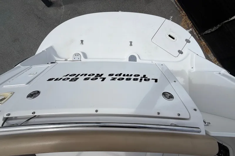 Slide: The Image of 2011 Four Winns V285 boat deck with custom lettering, viewed from above. - 117