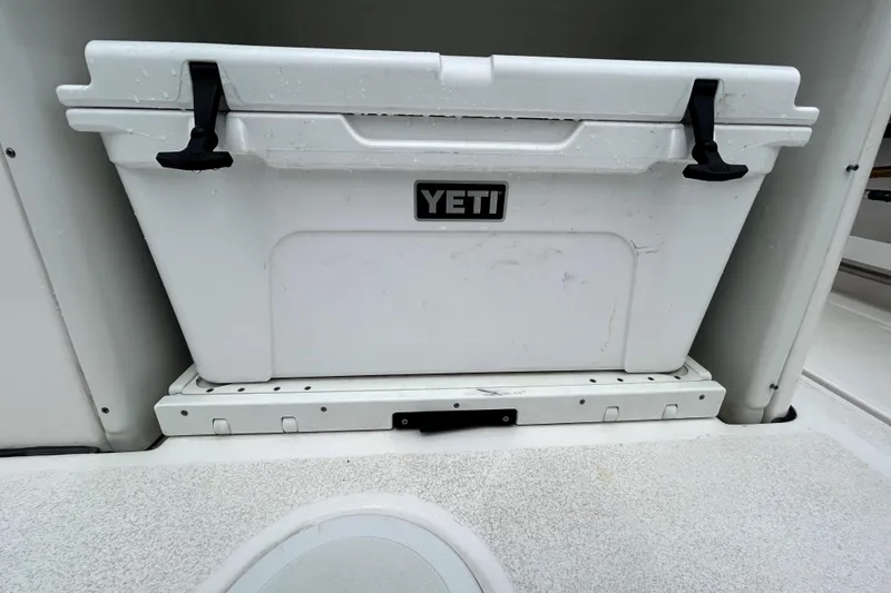 Slide: The Image of White Yeti cooler on 2024 Sea Fox 328 Commander boat deck. - 23