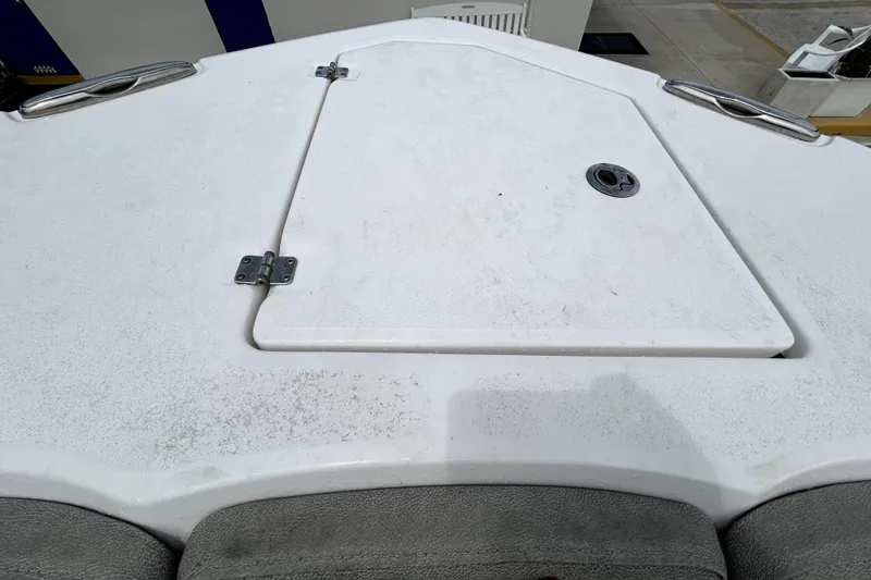 Slide: The Image of 2024 Sea Fox 328 Commander deck hatch with stainless steel hardware. - 56