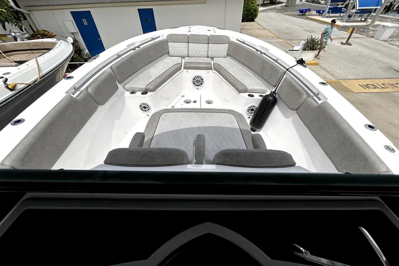 Slide: The Image of 2024 Sea Fox 328 Commander boat interior with spacious seating and modern design. - 49