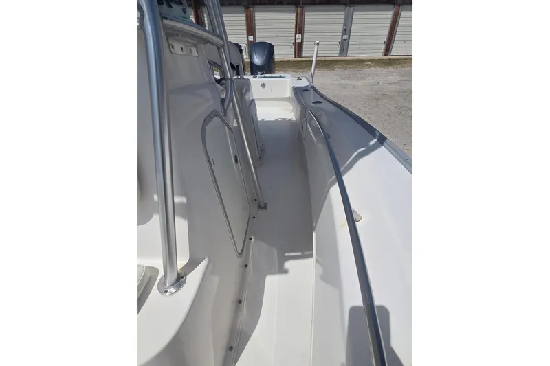 Slide: The Image of 2009 Cape Horn 31XS boat interior with sleek design and sturdy railings. - 14