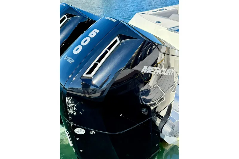 Slide: The Image of Boston Whaler 360 Outrage 2024 with powerful Mercury V12 600 outboard engine. - 11