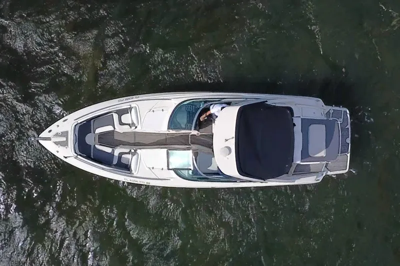 Slide: The Image of Overhead view of 2011 Monterey 328SS Super Sport boat on water. - 10