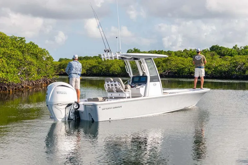 Slide: The Image of Manufacturer Provided Image: 2022 Sportsman Masters 247 Bay Boat in calm waters with two people fishing. - 39