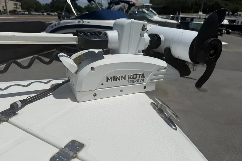 Slide: The Image of Minn Kota Terrova motor on 2019 Blue Wave 2800 Pure Hybrid boat. - 32