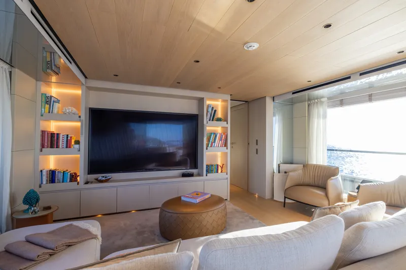 Slide: The Image of Luxurious interior of 2023 Cantiere Delle Marche RJ 115 yacht with modern decor and large TV. - 50