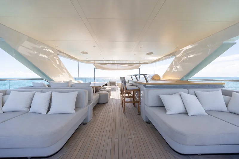 Slide: The Image of Luxurious deck of 2023 Cantiere Delle Marche RJ 115 yacht with elegant seating and ocean view. - 63