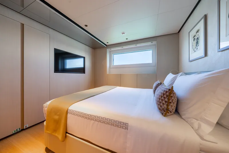 Slide: The Image of Luxurious bedroom interior on 2023 Cantiere Delle Marche RJ 115 yacht, featuring modern design. - 37