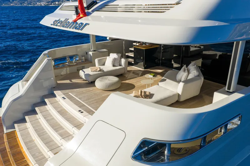 Slide: The Image of Luxurious 2023 Cantiere Delle Marche RJ 115 yacht with elegant outdoor seating area. - 8