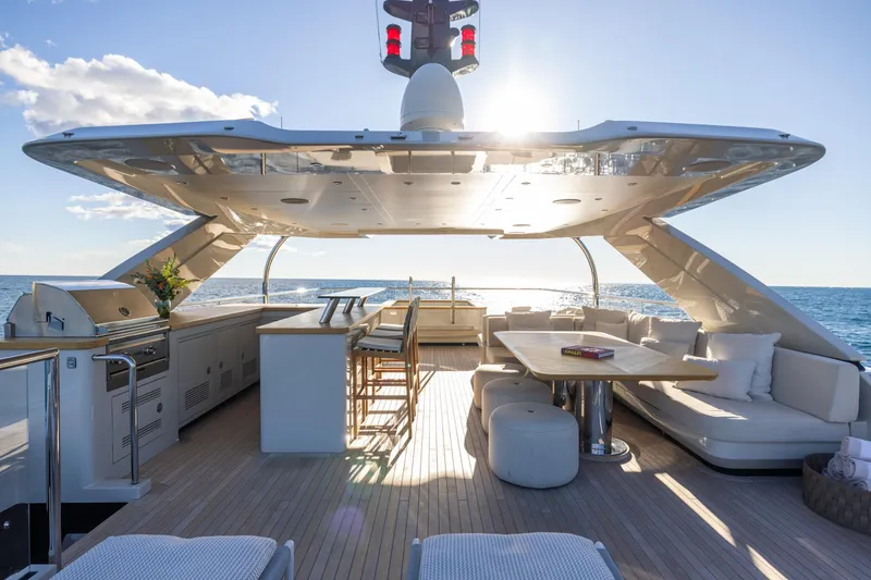 Slide: The Image of Luxurious 2023 Cantiere Delle Marche RJ 115 yacht deck with seating and ocean view. - 33
