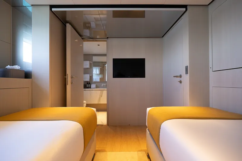 Slide: The Image of Luxurious interior of 2023 Cantiere Delle Marche RJ 115 yacht cabin with modern design. - 45